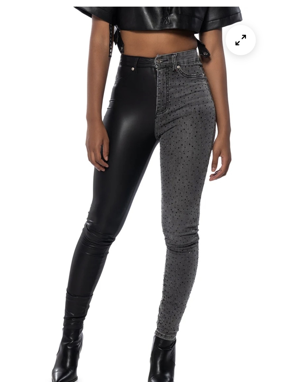 AKIRA Two-Tone Black & Gray Studded Skinny Jeans